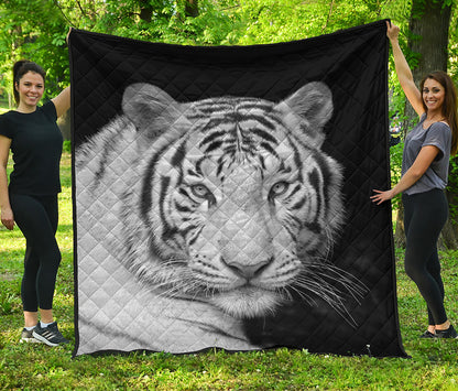 Monochrome White Bengal Tiger Print Quilt
