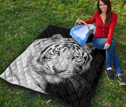 Monochrome White Bengal Tiger Print Quilt