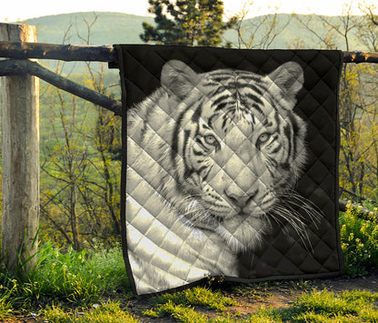 Monochrome White Bengal Tiger Print Quilt