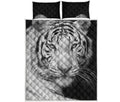 Monochrome White Bengal Tiger Print Quilt Bed Set