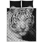 Monochrome White Bengal Tiger Print Quilt Bed Set