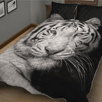 Monochrome White Bengal Tiger Print Quilt Bed Set