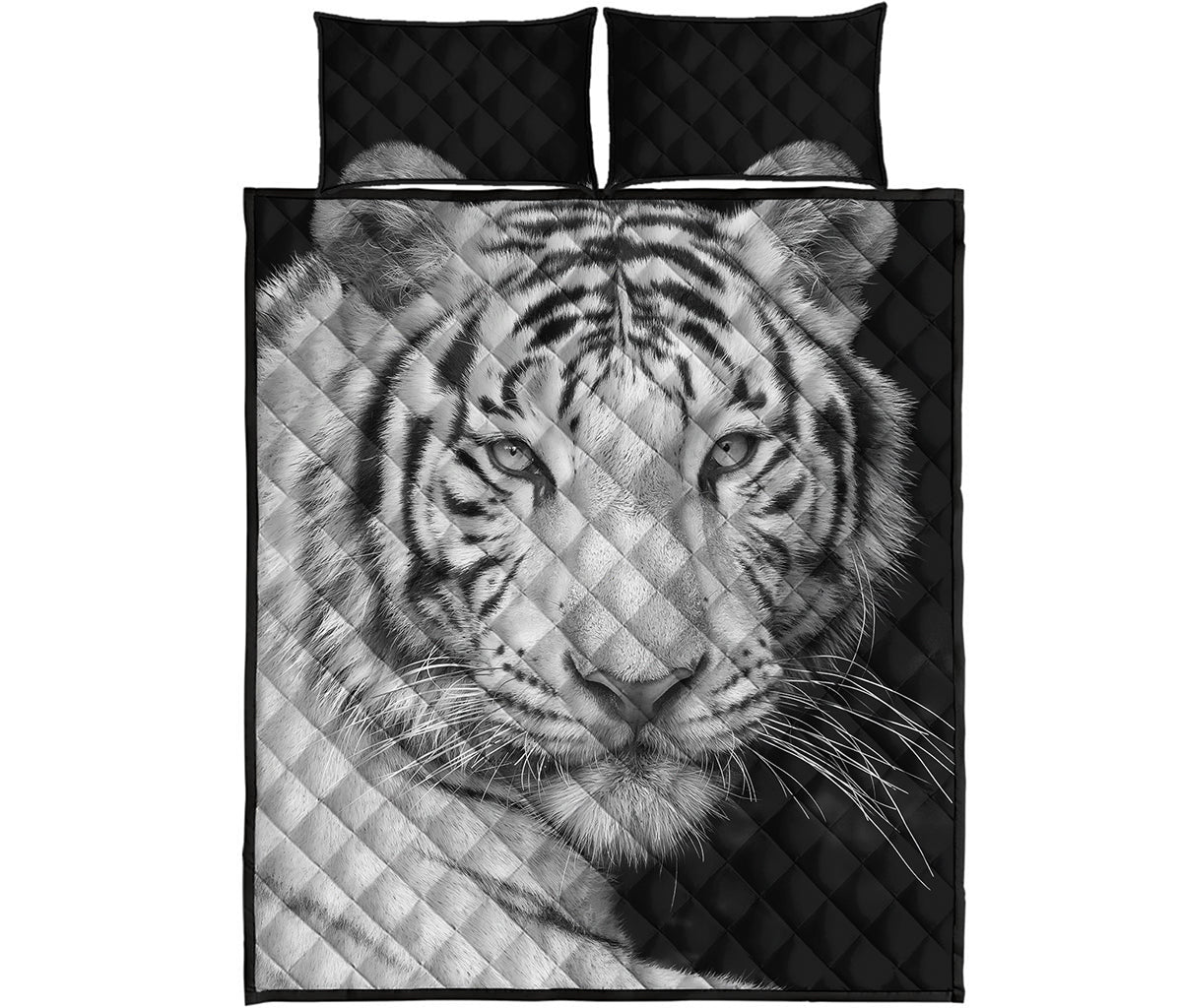 Monochrome White Bengal Tiger Print Quilt Bed Set