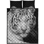 Monochrome White Bengal Tiger Print Quilt Bed Set