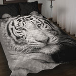 Monochrome White Bengal Tiger Print Quilt Bed Set