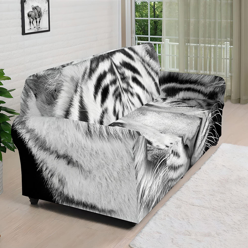 Monochrome White Bengal Tiger Print Sofa Cover