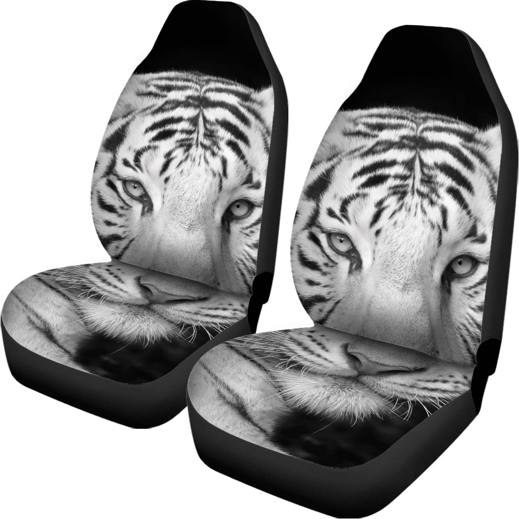 Monochrome White Bengal Tiger Print Universal Fit Car Seat Covers