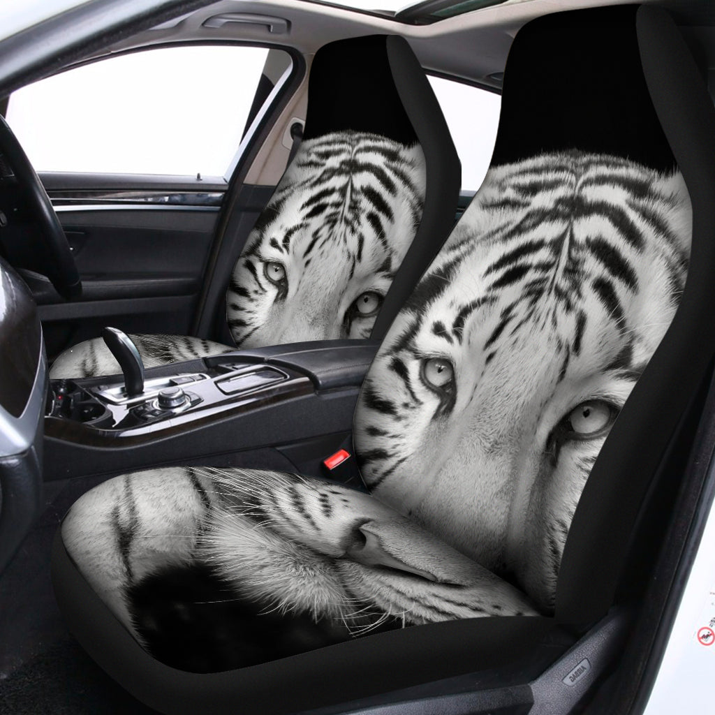 Monochrome White Bengal Tiger Print Universal Fit Car Seat Covers