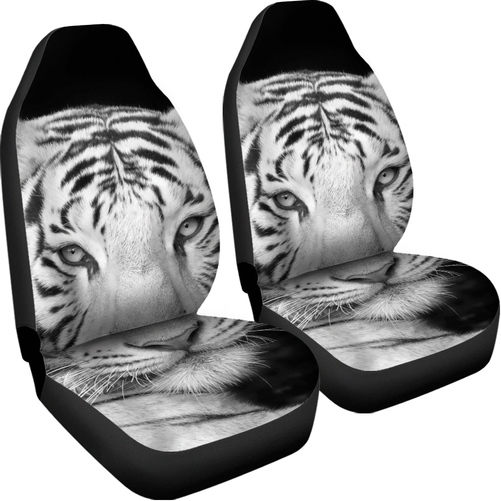 Monochrome White Bengal Tiger Print Universal Fit Car Seat Covers