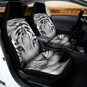 Monochrome White Bengal Tiger Print Universal Fit Car Seat Covers