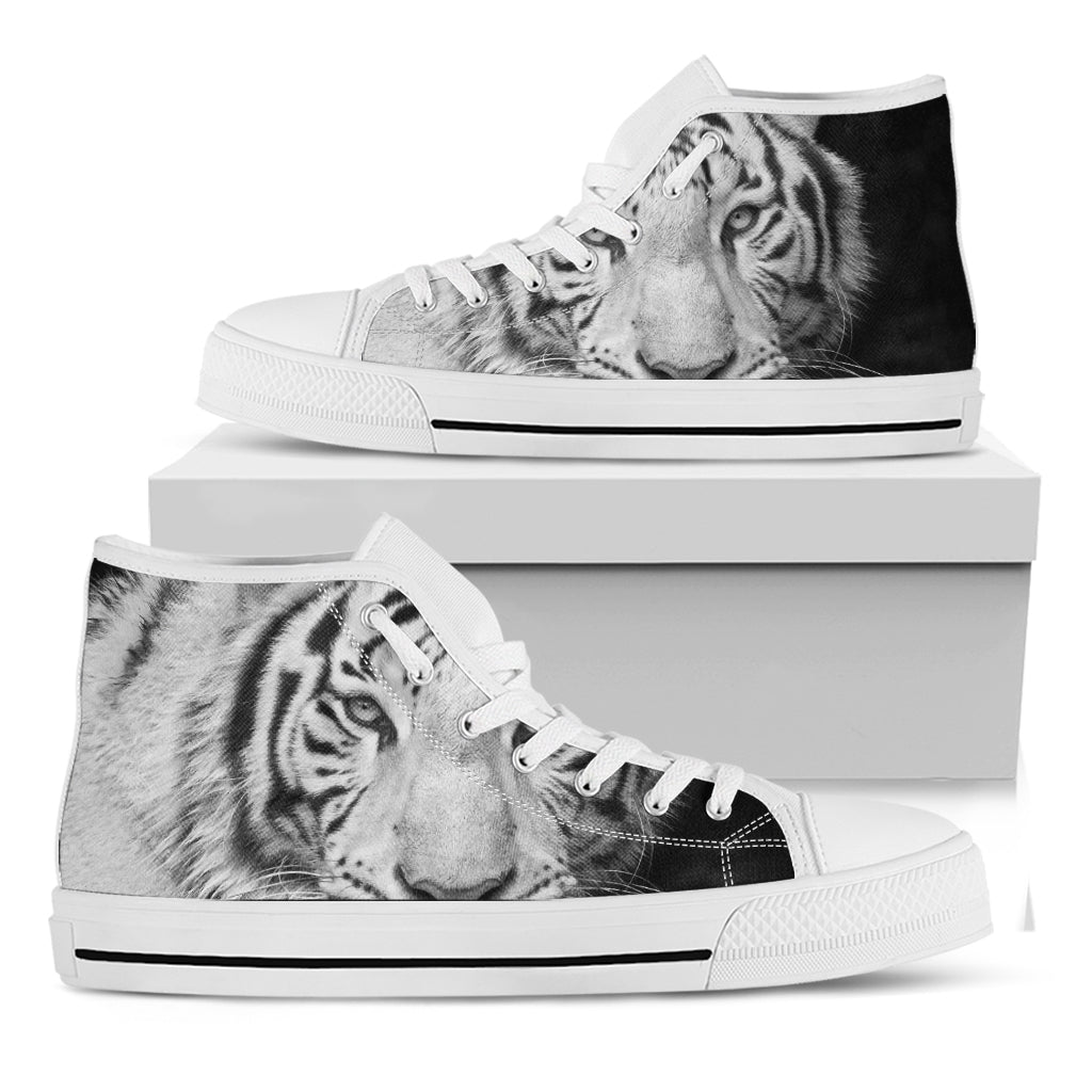 Monochrome White Bengal Tiger Print White High Top Shoes