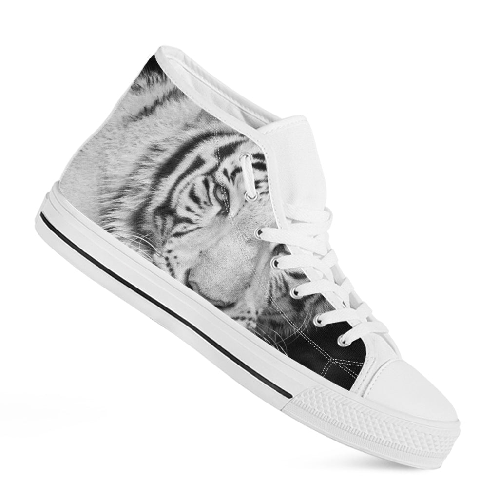 Monochrome White Bengal Tiger Print White High Top Shoes