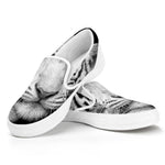 Monochrome White Bengal Tiger Print White Slip On Shoes