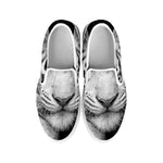 Monochrome White Bengal Tiger Print White Slip On Shoes