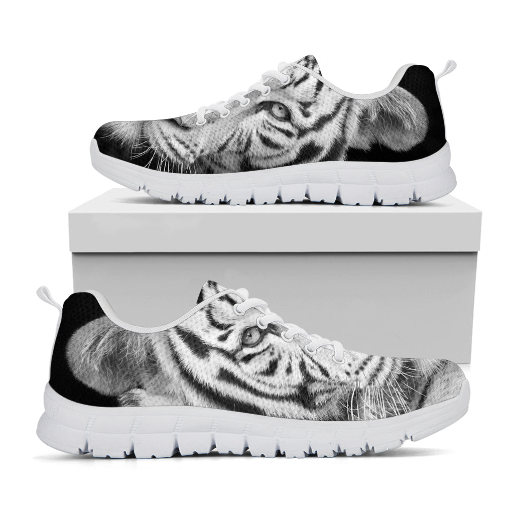Monochrome White Bengal Tiger Print White Sneakers