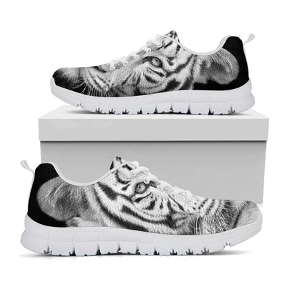 Monochrome White Bengal Tiger Print White Sneakers