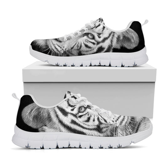 Monochrome White Bengal Tiger Print White Sneakers
