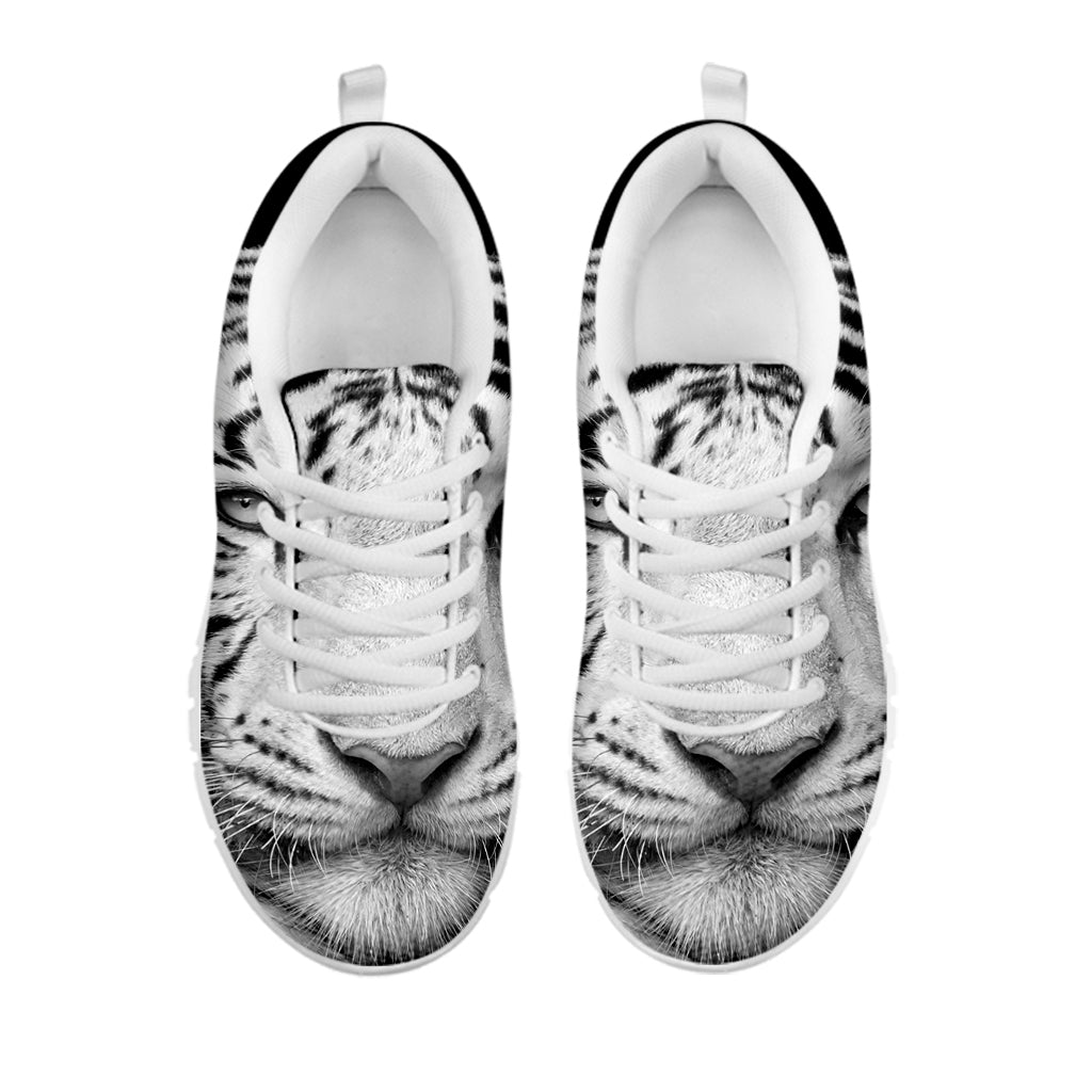 Monochrome White Bengal Tiger Print White Sneakers