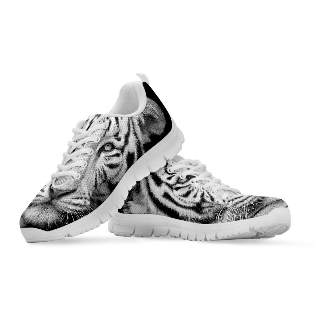 Monochrome White Bengal Tiger Print White Sneakers