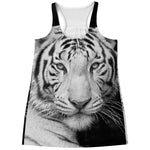 Monochrome White Bengal Tiger Print Women's Racerback Tank Top