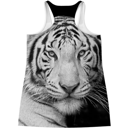 Monochrome White Bengal Tiger Print Women's Racerback Tank Top