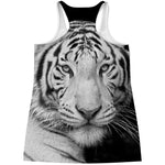 Monochrome White Bengal Tiger Print Women's Racerback Tank Top