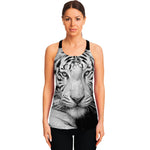 Monochrome White Bengal Tiger Print Women's Racerback Tank Top