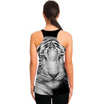 Monochrome White Bengal Tiger Print Women's Racerback Tank Top
