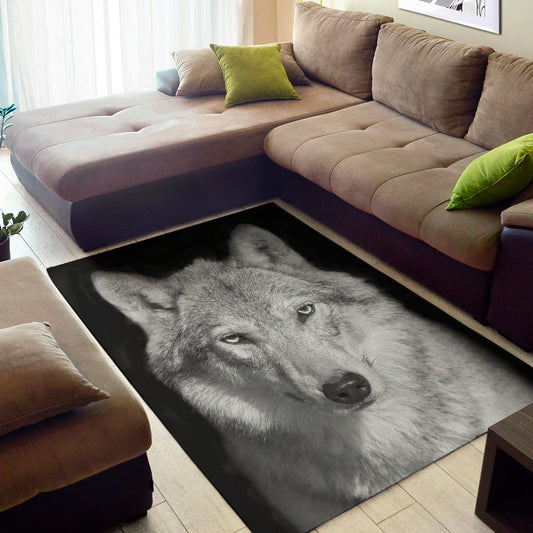 Monochrome Wolf Print Area Rug