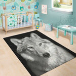 Monochrome Wolf Print Area Rug