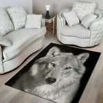 Monochrome Wolf Print Area Rug