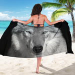 Monochrome Wolf Print Beach Sarong Wrap