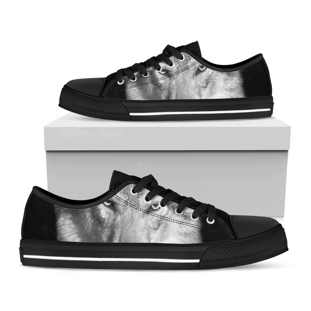 Monochrome Wolf Print Black Low Top Shoes 