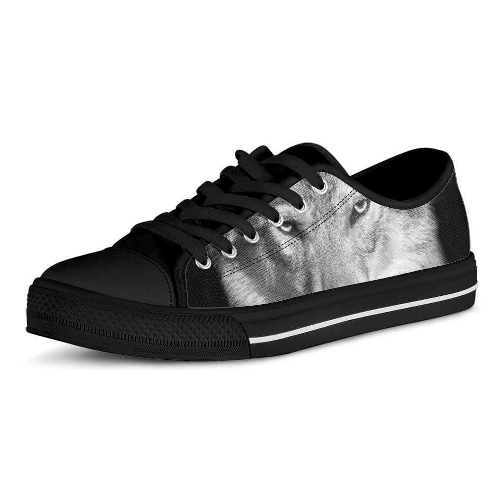 Monochrome Wolf Print Black Low Top Shoes 