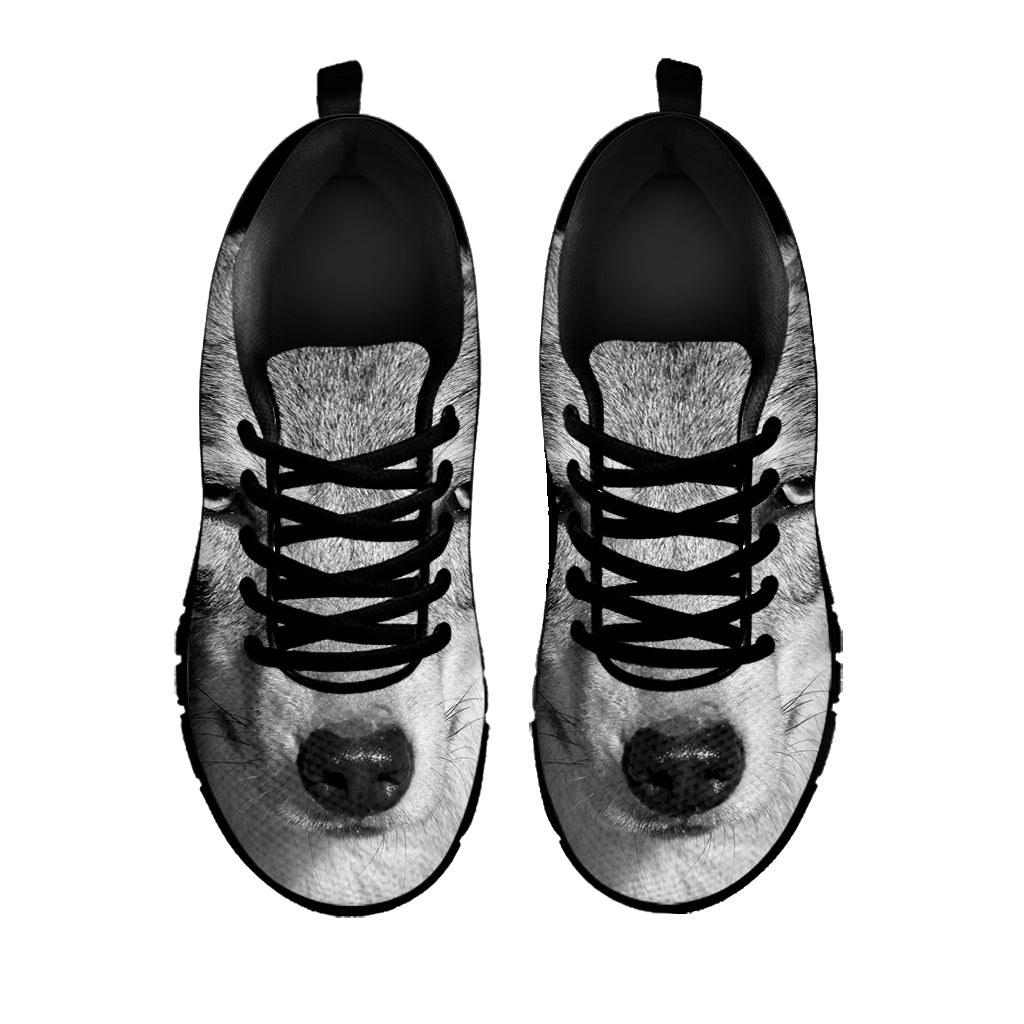 Monochrome Wolf Print Black Sneakers