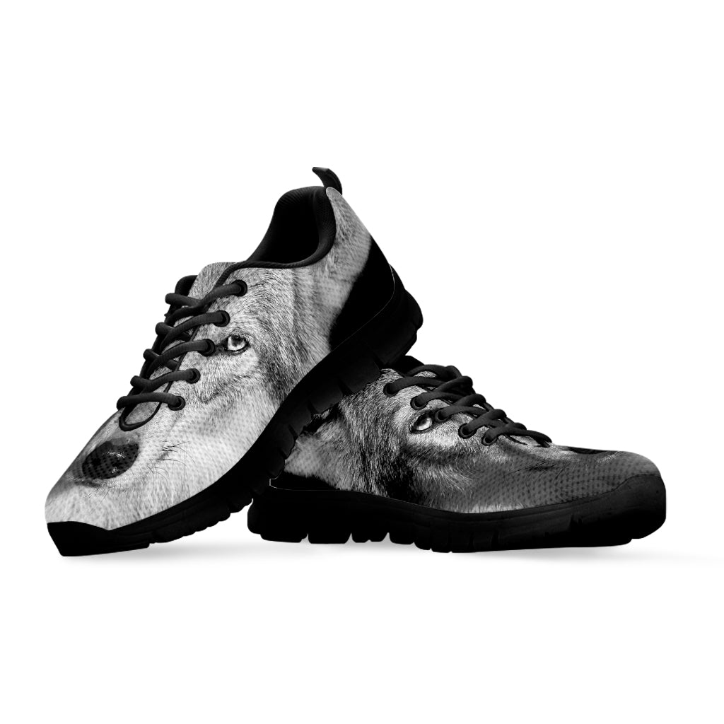 Monochrome Wolf Print Black Sneakers