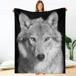 Monochrome Wolf Print Blanket
