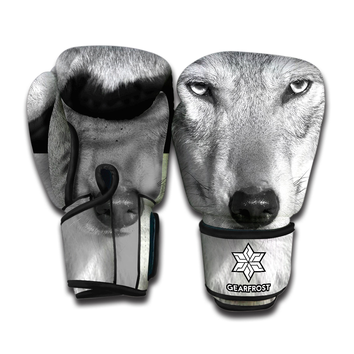 Monochrome Wolf Print Boxing Gloves
