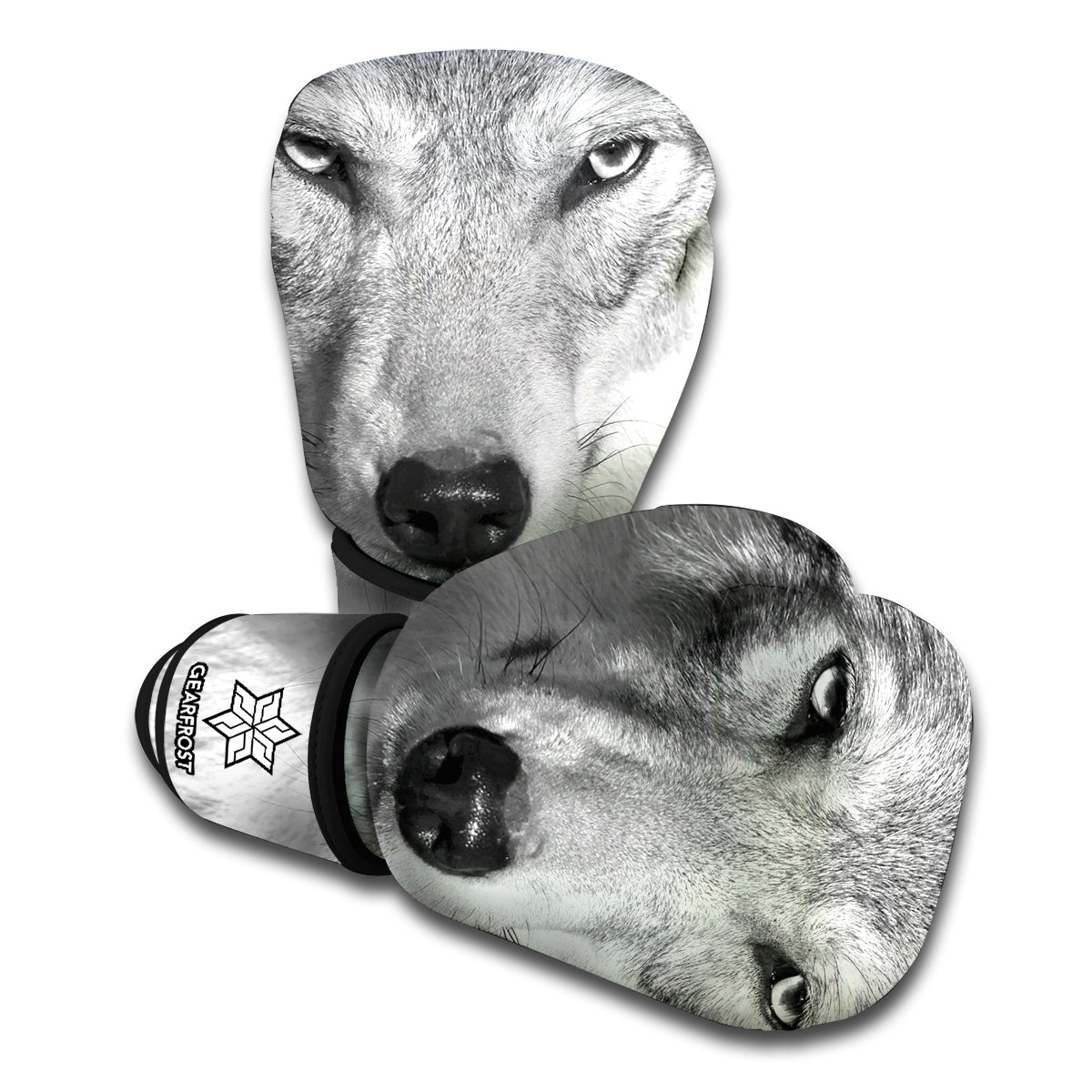Monochrome Wolf Print Boxing Gloves