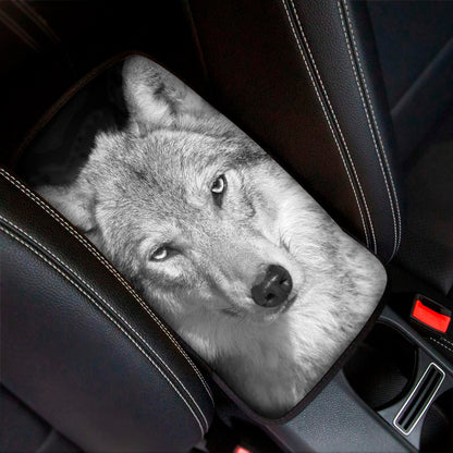 Monochrome Wolf Print Car Center Console Cover