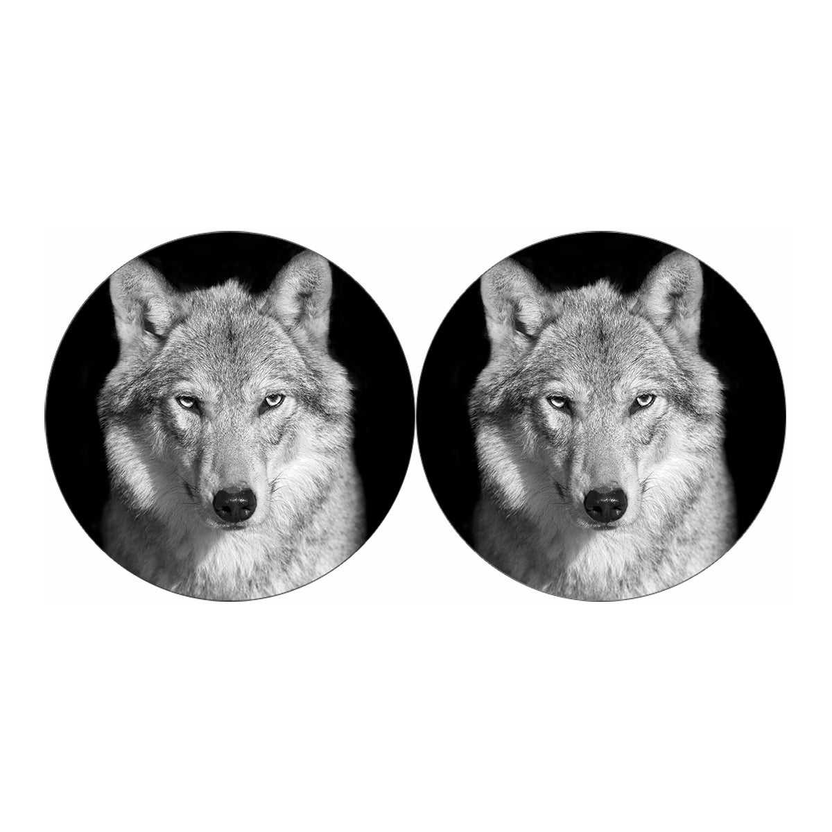 Monochrome Wolf Print Car Coasters