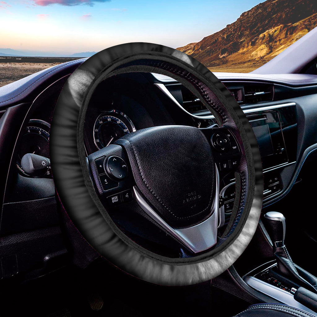 Monochrome Wolf Print Car Steering Wheel Cover