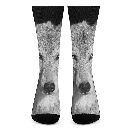 Monochrome Wolf Print Crew Socks