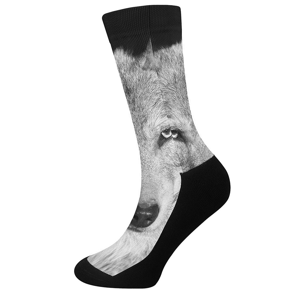 Monochrome Wolf Print Crew Socks