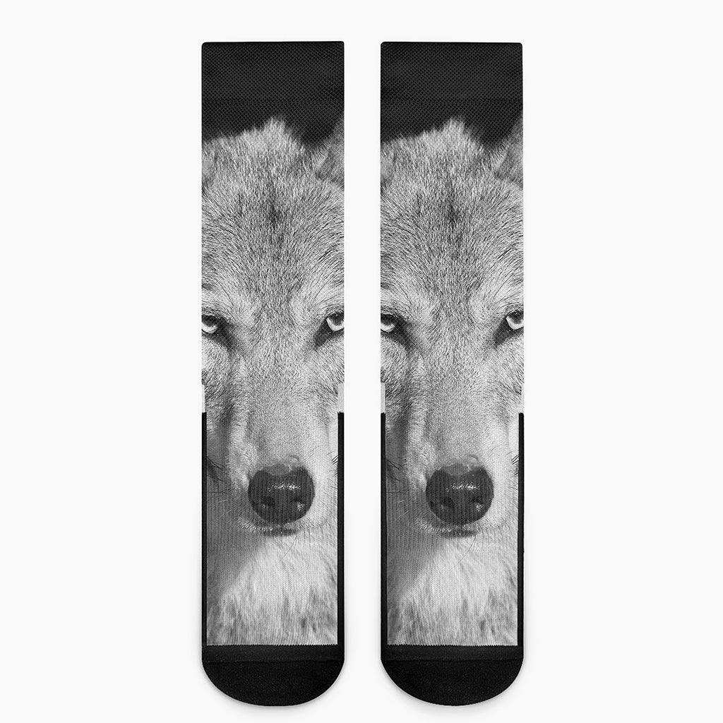 Monochrome Wolf Print Crew Socks