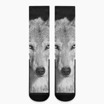 Monochrome Wolf Print Crew Socks