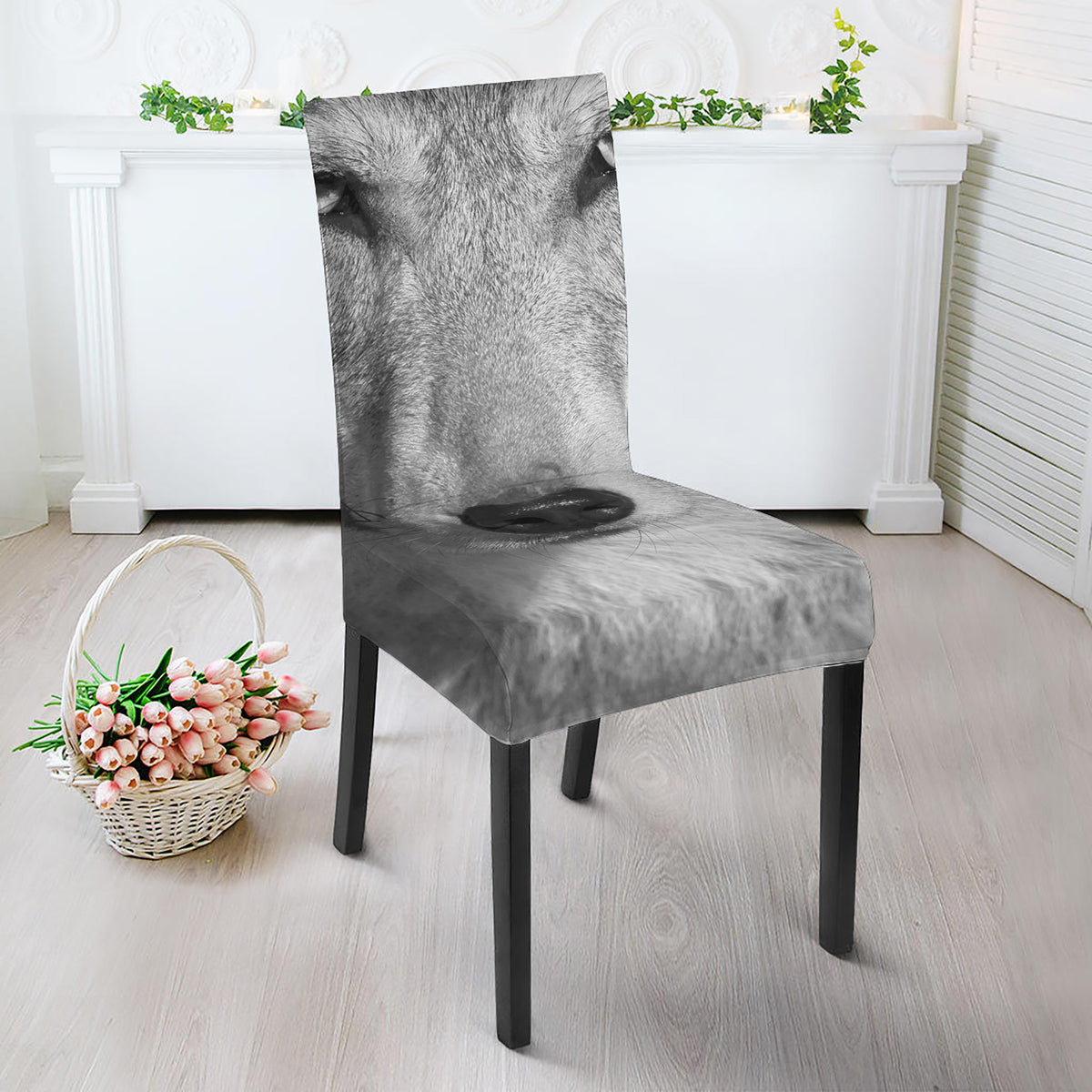 Monochrome Wolf Print Dining Chair Slipcover