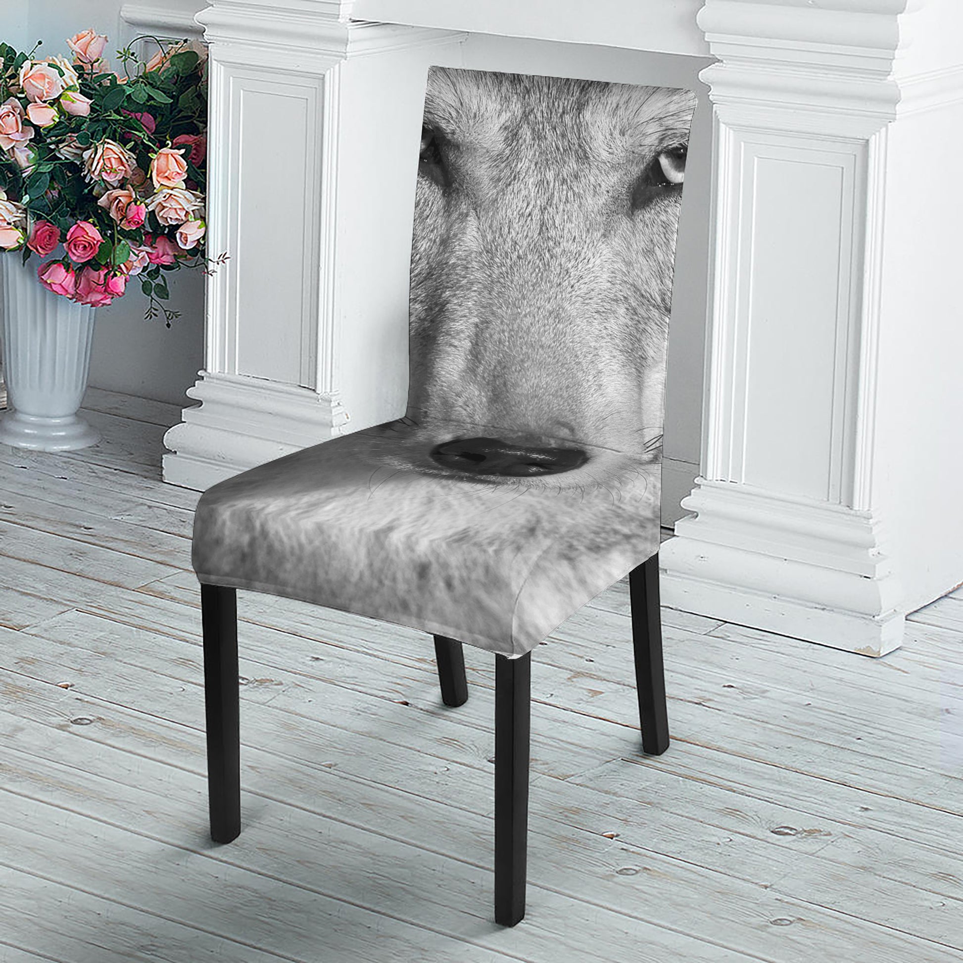 Monochrome Wolf Print Dining Chair Slipcover
