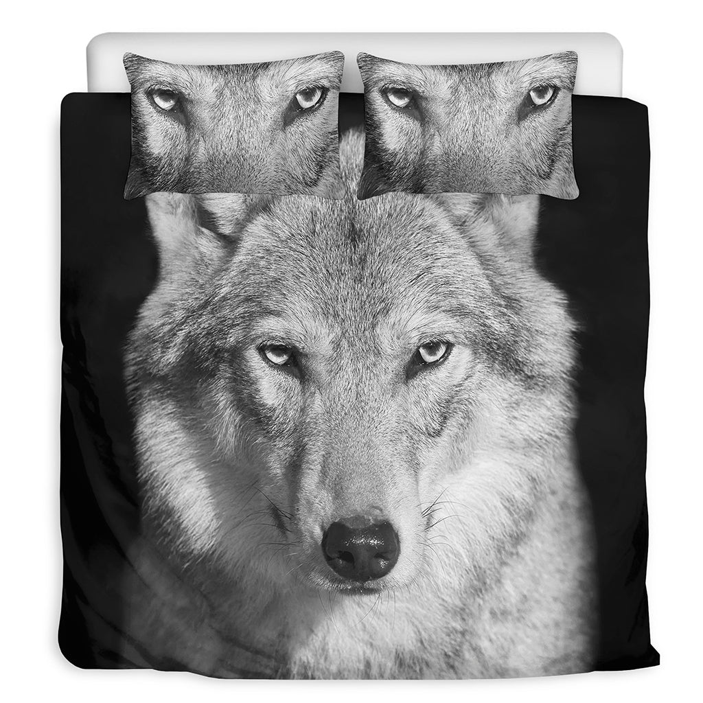 Monochrome Wolf Print Duvet Cover Bedding Set