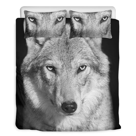 Monochrome Wolf Print Duvet Cover Bedding Set